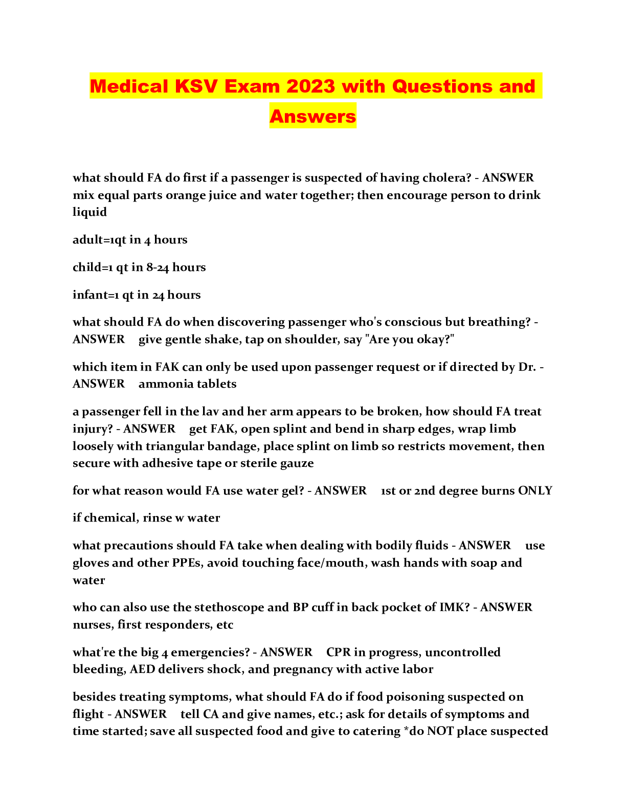 Preview image for Medical KSV Exam 2023 with Questions and Answers